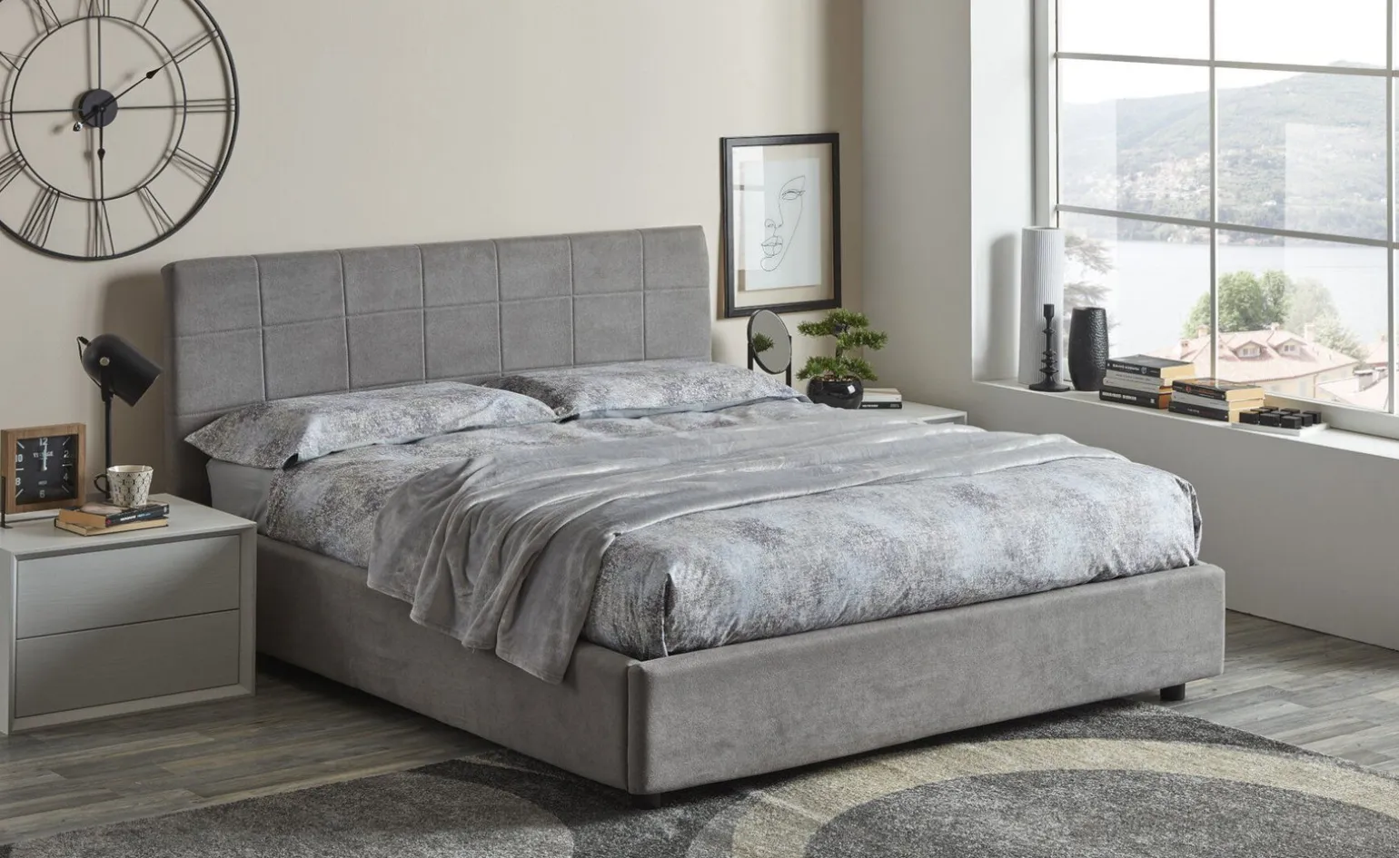 Alba letto matrimoniale contenitore grigio chiaro