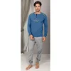 ALV by Alviero Martini Pigiama uomo in jersey azzuro e grigio, taglie assortite