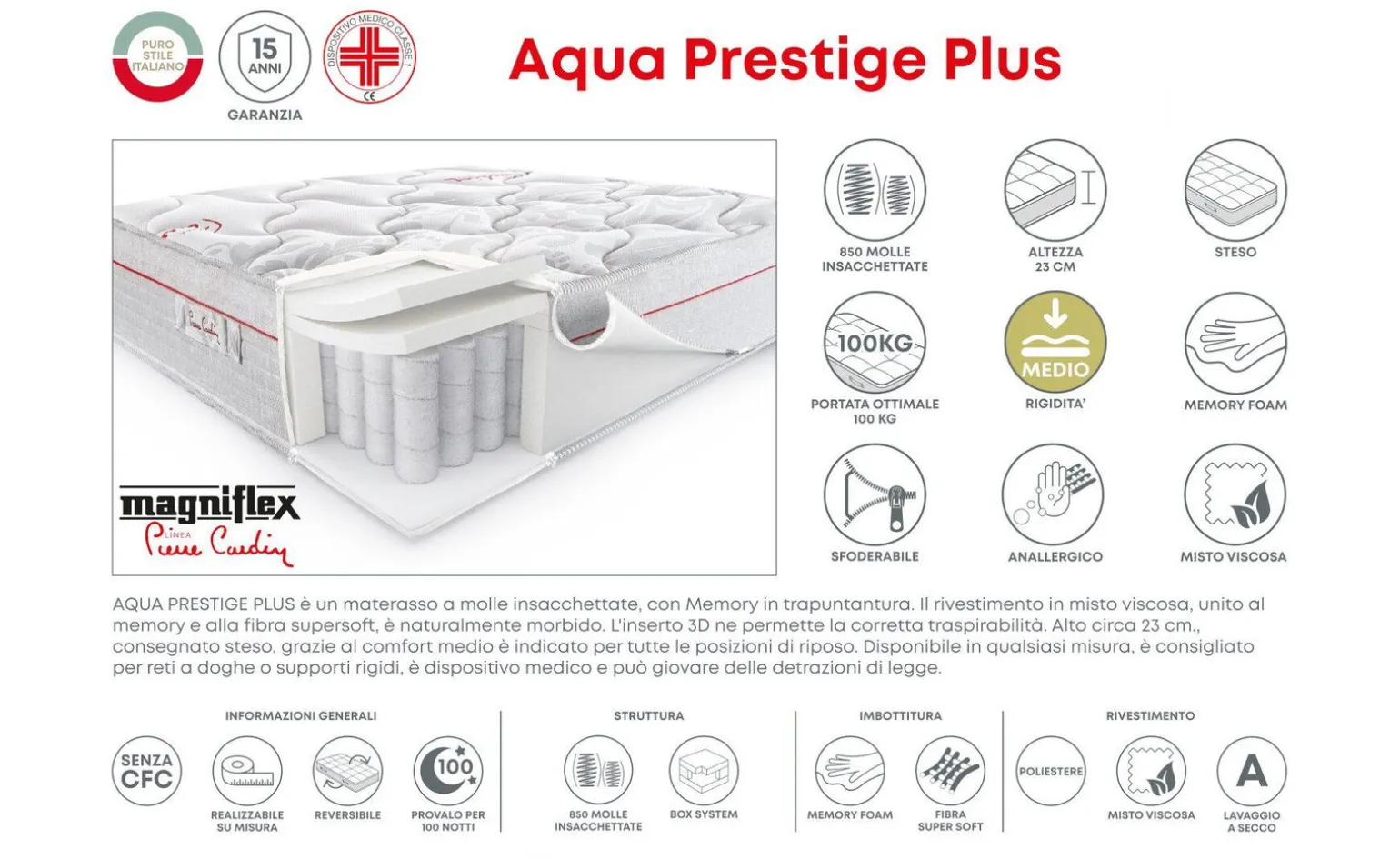 Aqua Prestige Plus materasso matrimoniale 160x190cm
