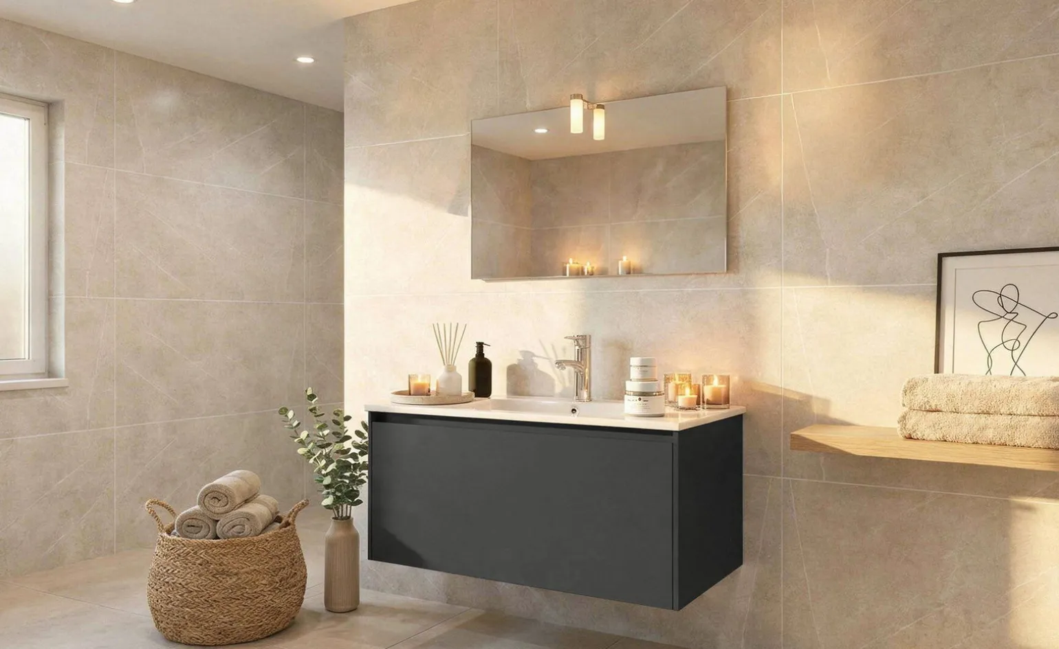 Aria mobile bagno grigio scuro L78 cm con specchio