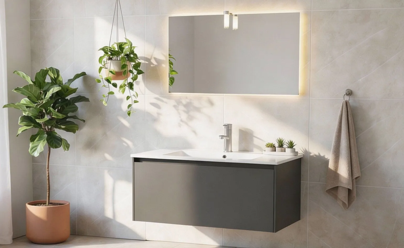 Aria mobile bagno grigio scuro L98 cm con specchio