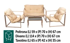Aris Set lounge divano, 2 poltrone e tavolino, beige