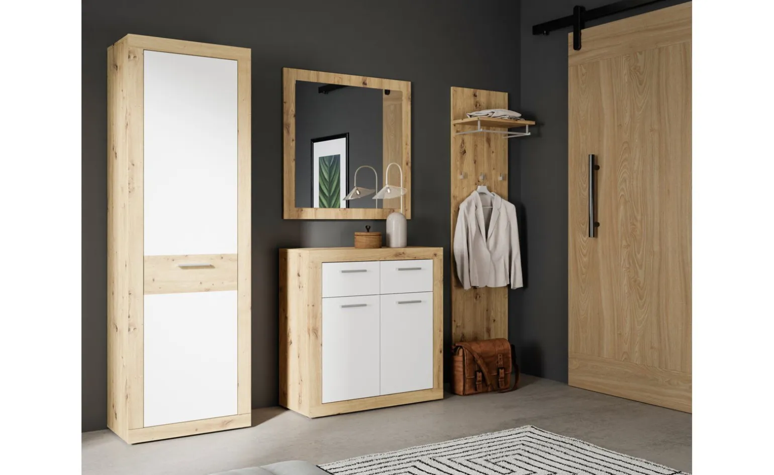 Asti armadio 1 anta, rovere artisan e bianco opaco