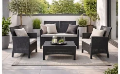 Banzai set 2 poltrone, 1 divano, 1 tavolo in rattan - antracite