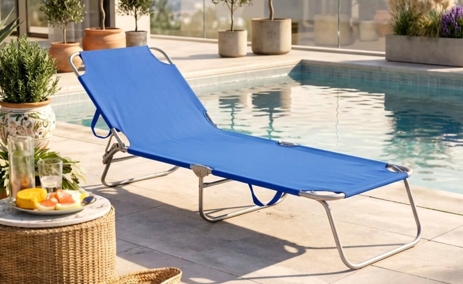 Beach lettino mare pieghevole blu 185x55x24 cm