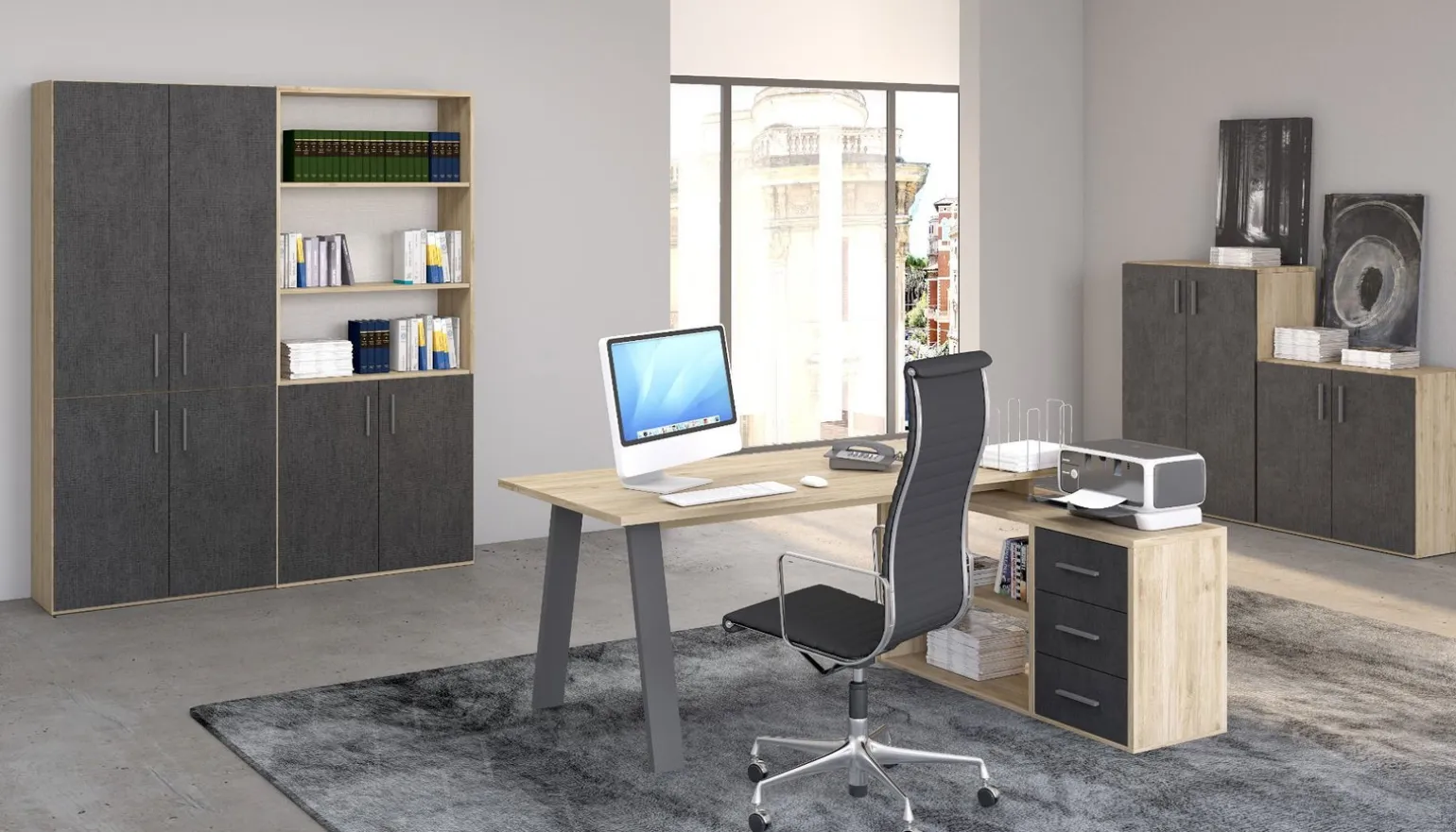 Beta1 ufficio componibile colore rovere e portland