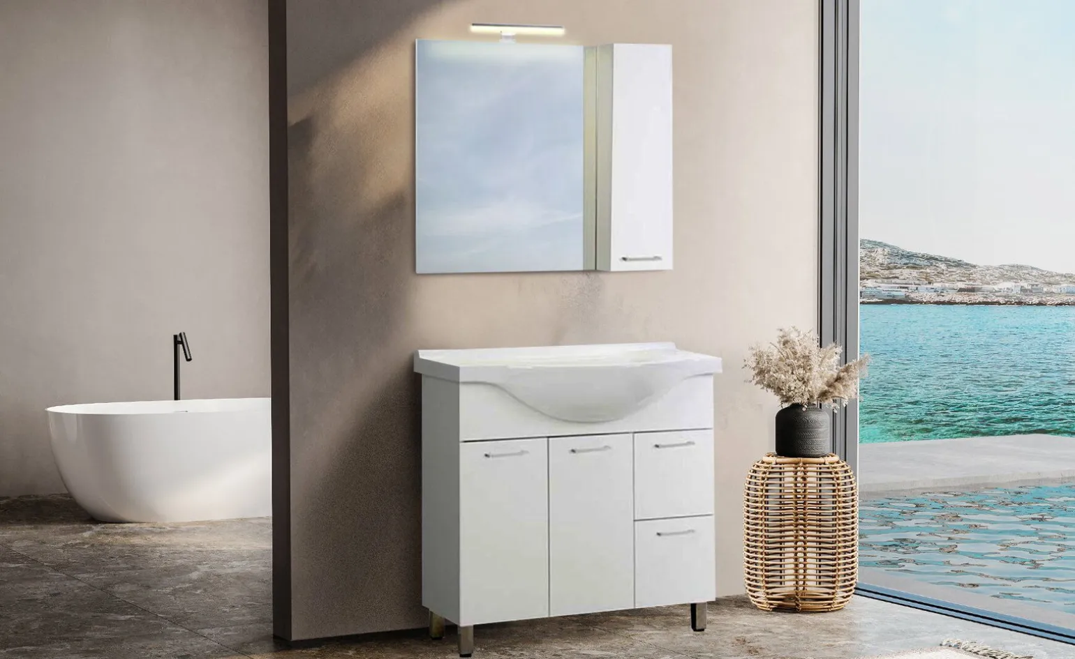 Betty mobile bagno L85 cm sospeso bianco lucido, con specchio