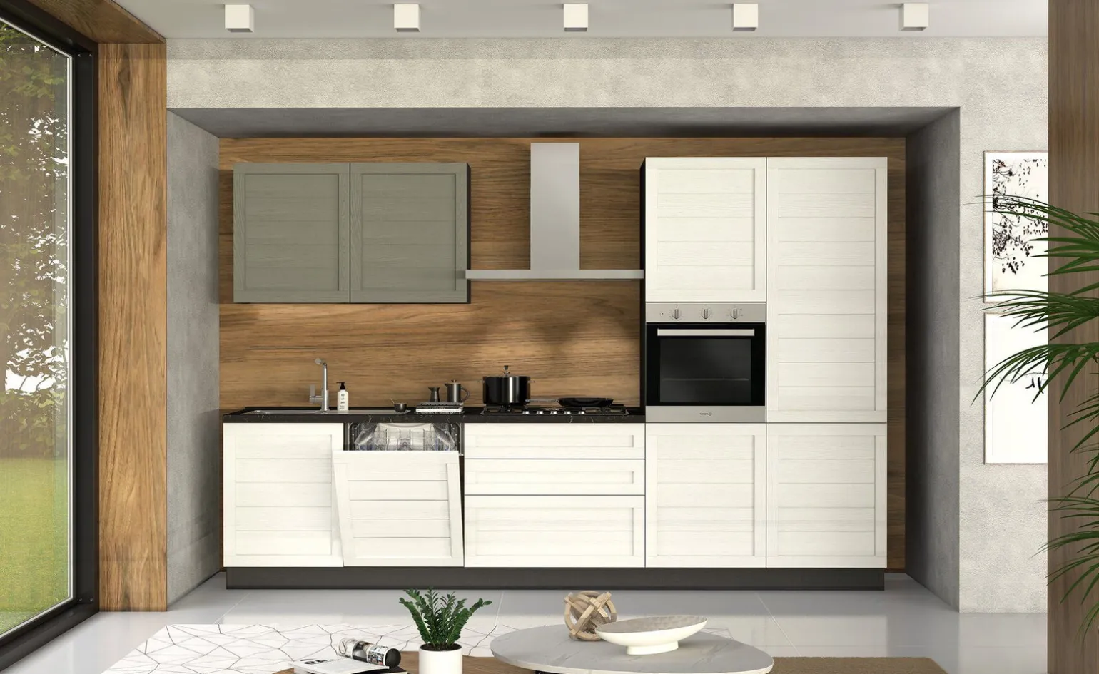 Beverly cucina 330 cm colore bianco e grigio fumo