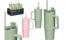 Bicchiere in plastica con cannuccia rosa o verde