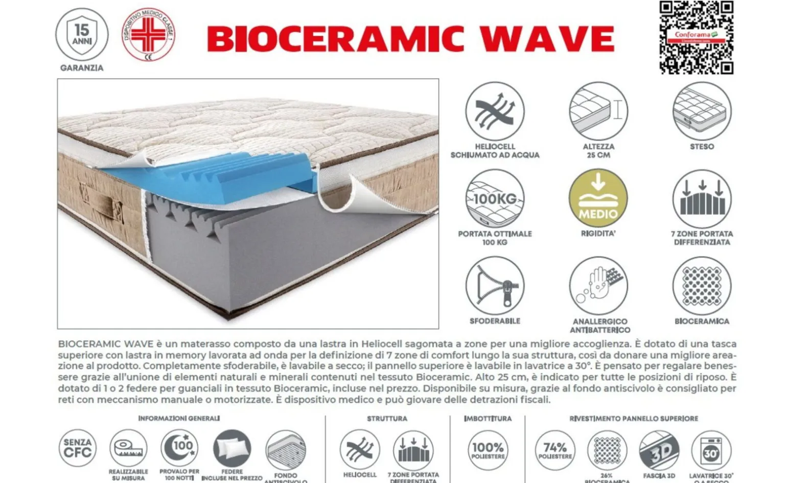 Bioceramic wave materasso matrimoniale