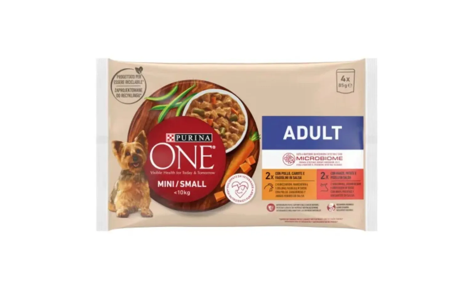 Bocconcini cane Purina One, Pollo e Manzo 4x85gr
