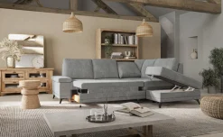 Brera divano letto angolare con contenitore in tessuto grigio