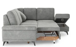 Brera divano letto angolare con contenitore in tessuto grigio