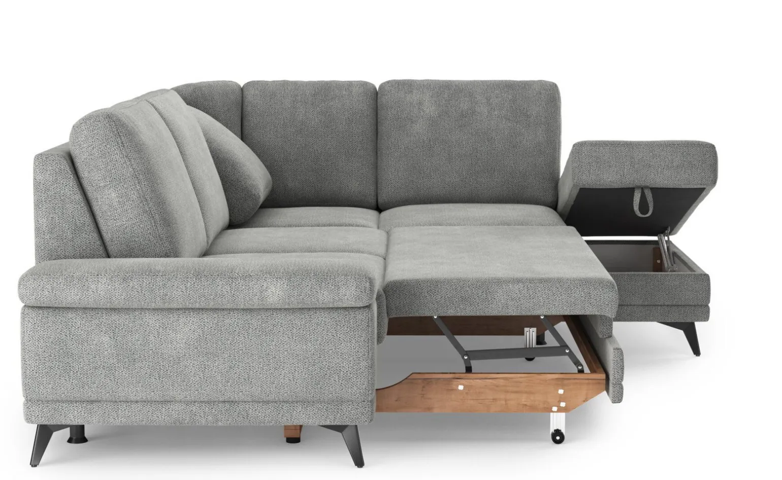 Brera divano letto angolare con contenitore in tessuto grigio