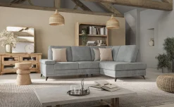 Brera divano letto angolare con contenitore in tessuto grigio