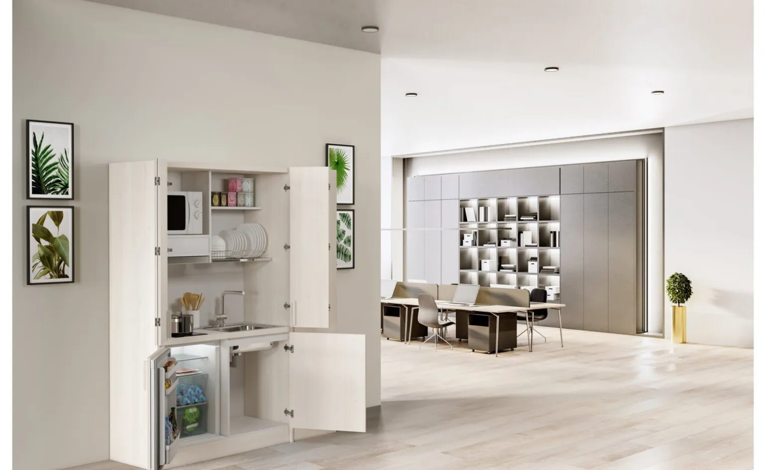 Cabrio cucina a scomparsa betulla con frigo
