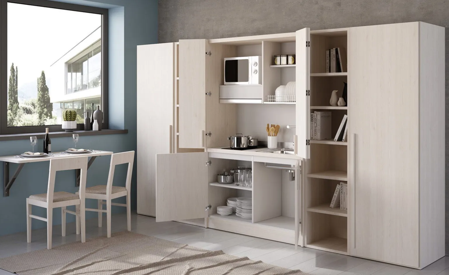 Cabrio cucina a scomparsa betulla con frigo