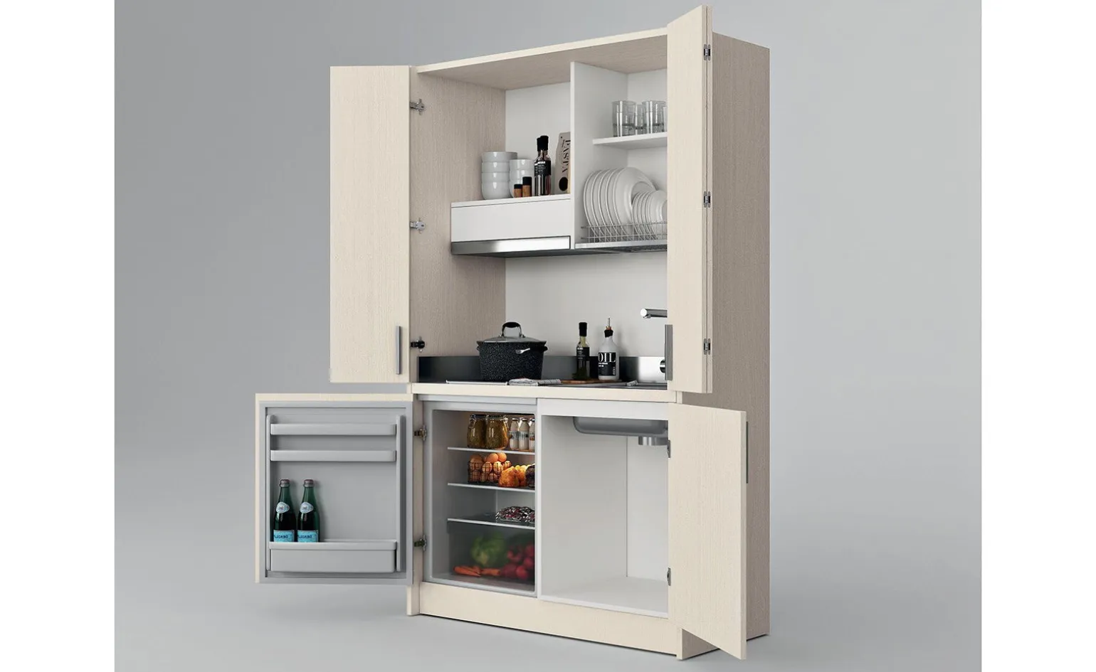 Cabrio cucina a scomparsa betulla con frigo