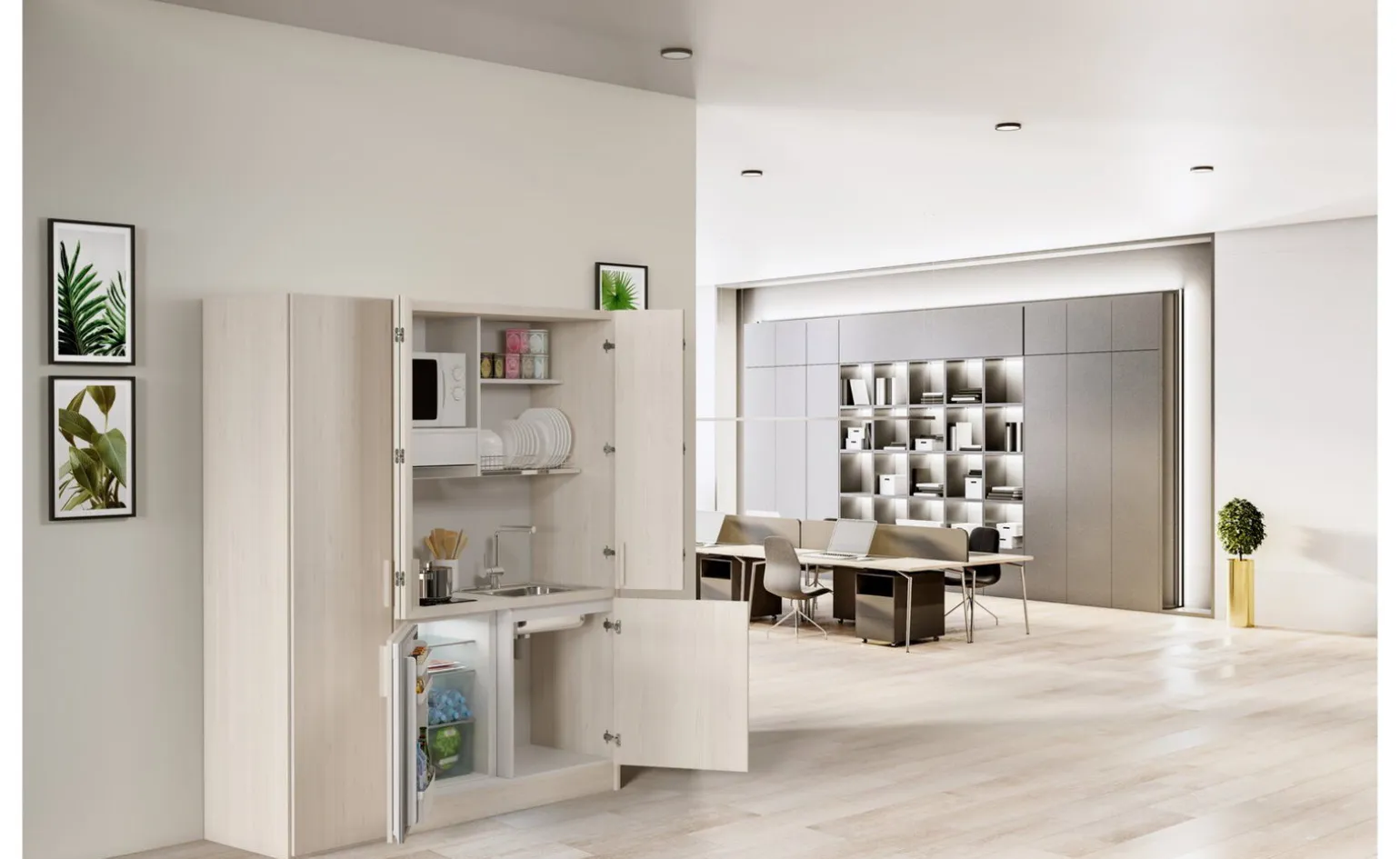 Cabrio cucina a scomparsa betulla con frigo
