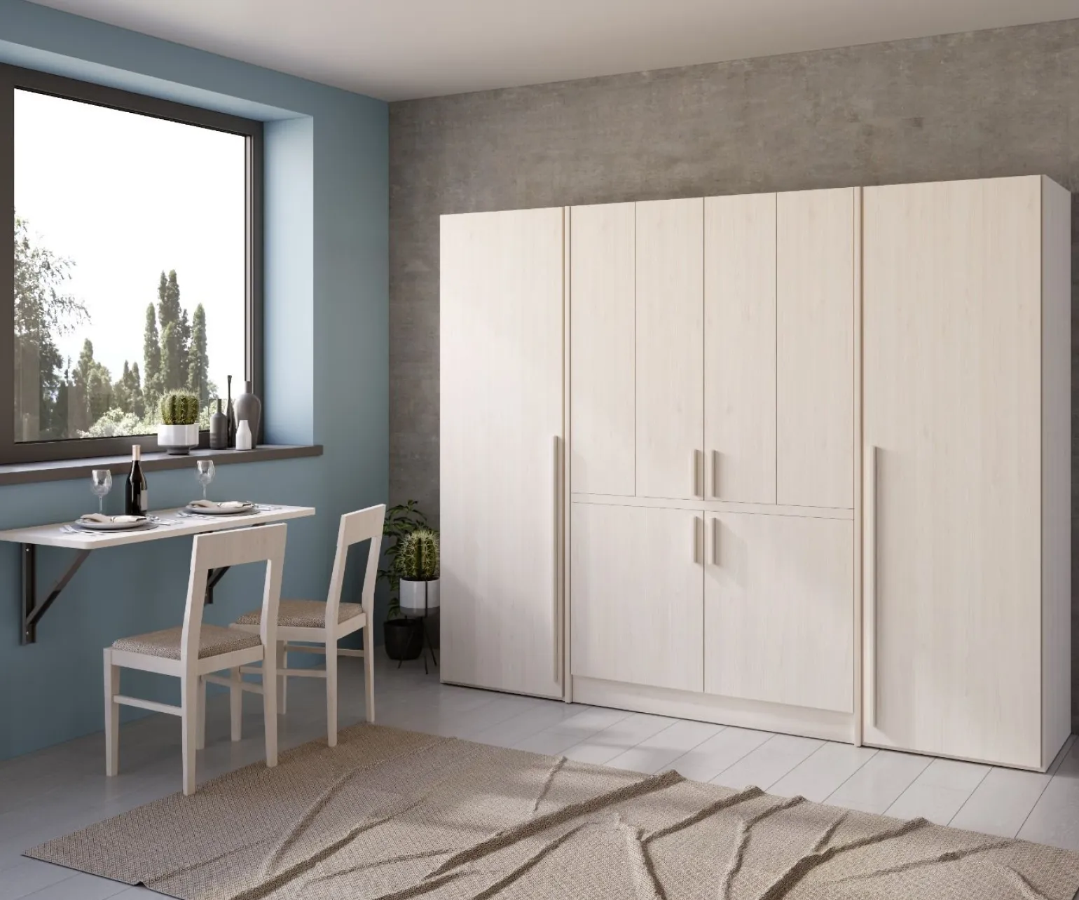 Cabrio cucina a scomparsa betulla con frigo con 2 armadi