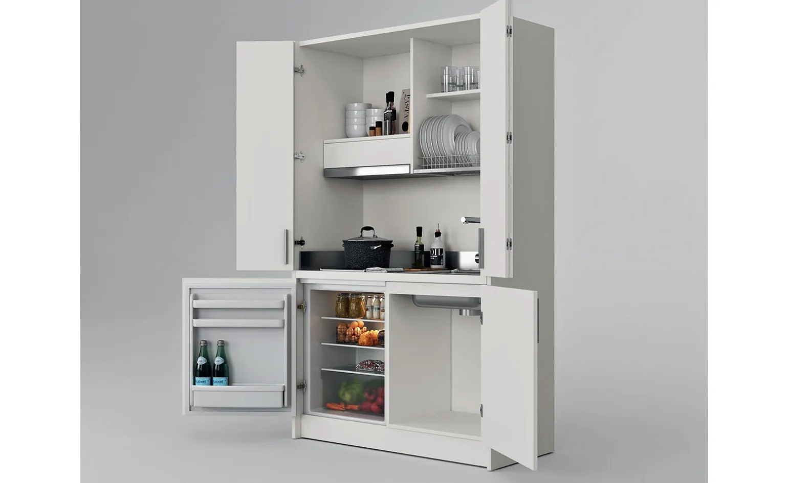 Cabrio cucina a scomparsa bianca con frigo