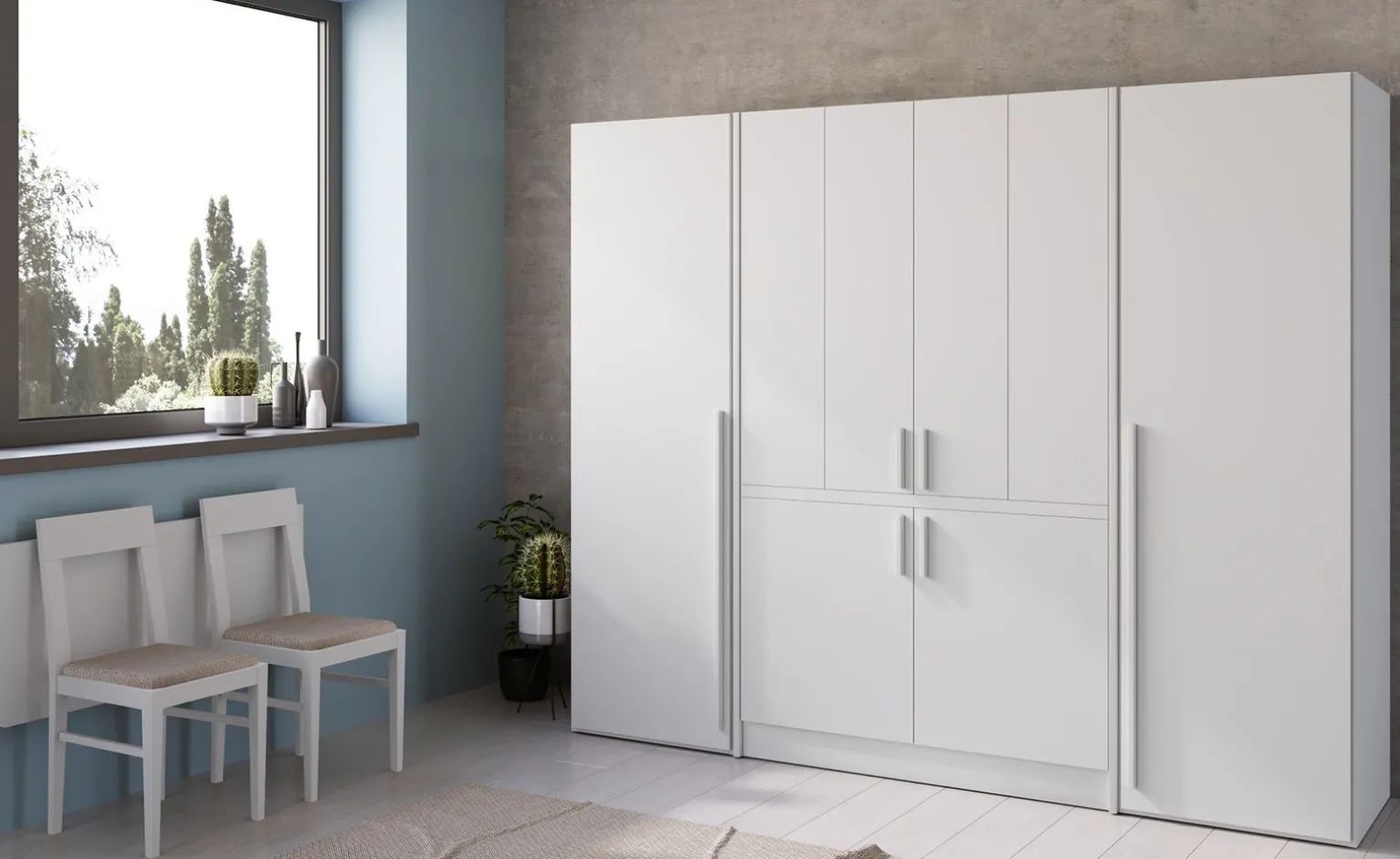 Cabrio cucina a scomparsa bianca con frigo con 2 armadi