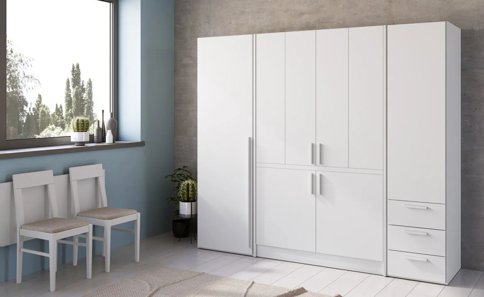 Cabrio cucina a scomparsa bianca con frigo e 2 armadi