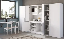 Cabrio cucina a scomparsa bianca senza frigo, 2 librerie e 2 armadi