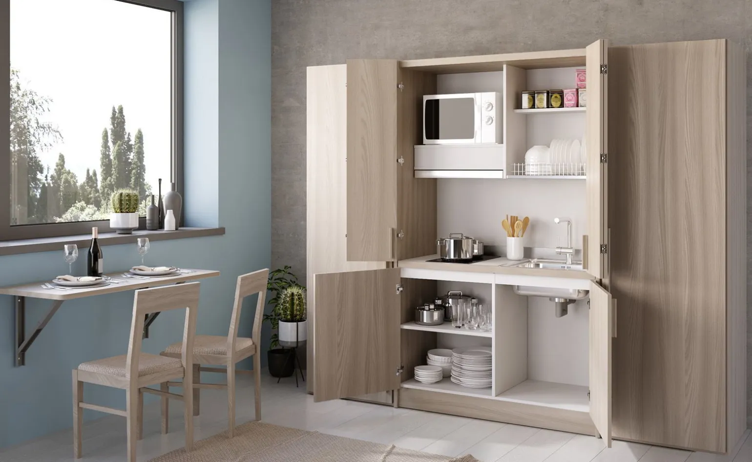 Cabrio cucina a scomparsa olmo senza frigo con 2 armadi