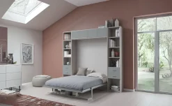 Cabrio letto a scomparsa colore tiglio e alluminio laccato con ante