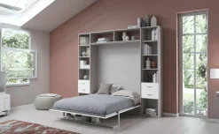 Cabrio letto a scomparsa colore tiglio e bianco opaco con mensola