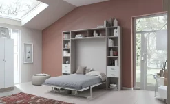 Cabrio letto a scomparsa colore tiglio e grigio light con mensola