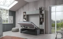 Cabrio letto a scomparsa con divano e mensola colore tiglio e grigio light