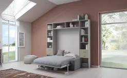 Cabrio letto a scomparsa con divano e mensola colore tiglio e corda