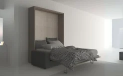 Cabrio letto a scomparsa con divano colore tiglio e grigio light