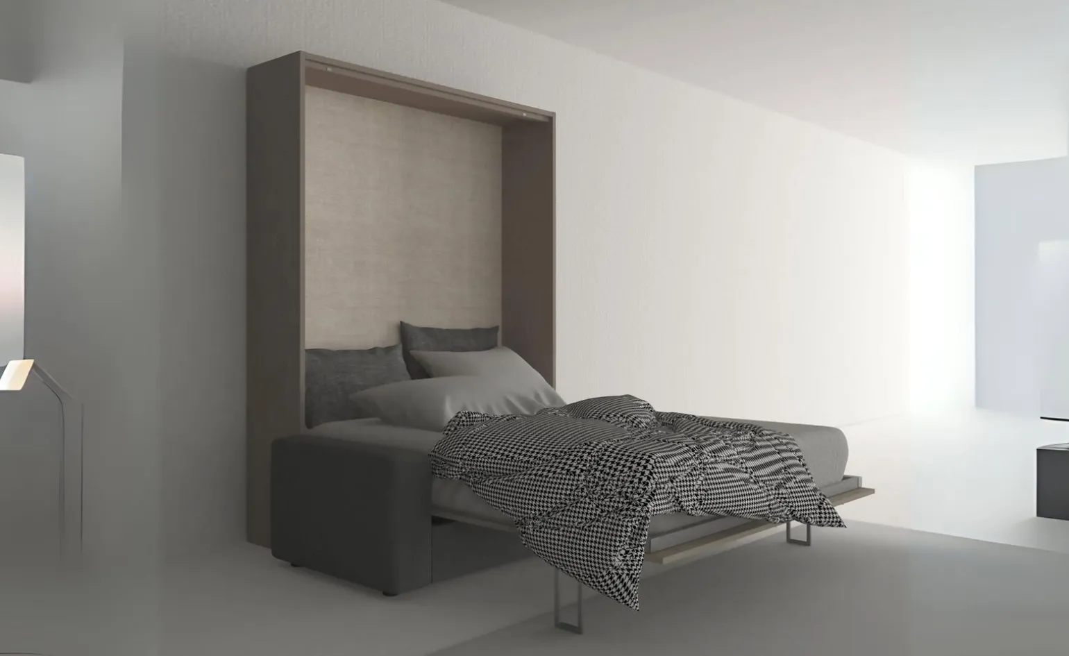Cabrio letto a scomparsa con divano colore tiglio e grigio light
