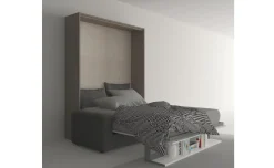 Cabrio letto a scomparsa con divano e mensola colore tiglio e bianco opaco