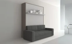 Cabrio letto a scomparsa con divano e mensola colore tiglio e grigio light