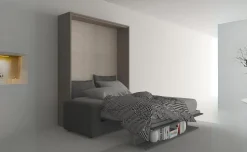 Cabrio letto a scomparsa con divano e mensola colore tiglio e alluminio laccato