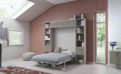 Cabrio letto a scomparsa e mensola e ante colore tiglio e tortora