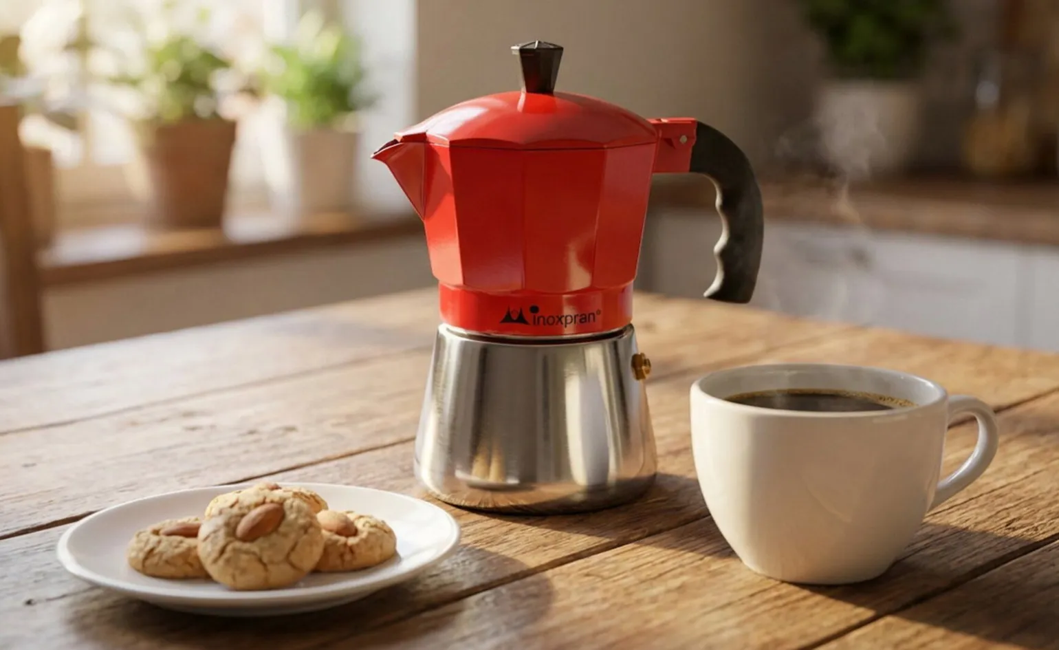 Caffettiera 3 tazze rossa in alluminio per induzione