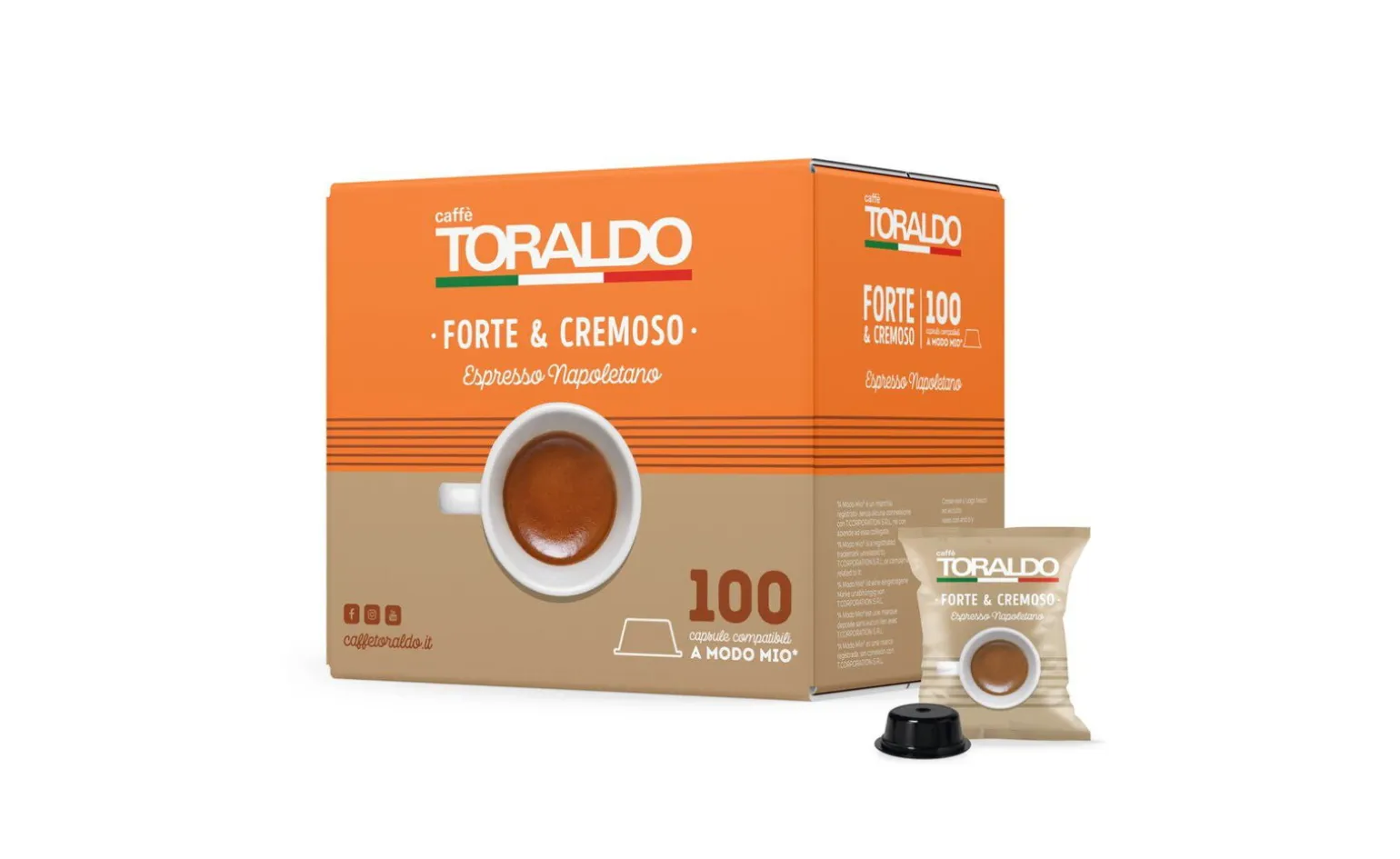 Caffè Toraldo cialde compatibili A Modo Mio - forte e cremoso box da 100 pezzi