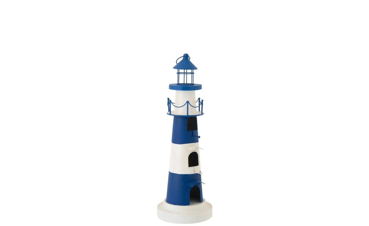Casetta per Uccelli Decorativa Faro in Ferro Bianco e Blu
