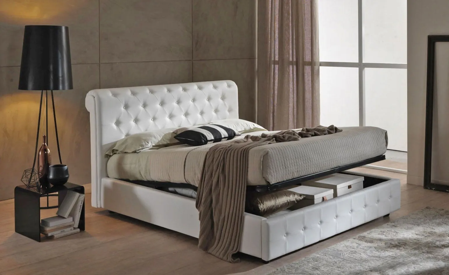 Chester letto matrimoniale contenitore bianco