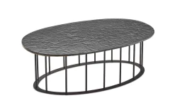 Chic tavolino elittico metallo nero e piano grigio martellato