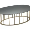Chic tavolino ellittico metallo beige e piano grigio