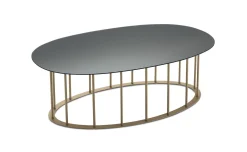 Chic tavolino ellittico metallo beige e piano grigio