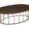 Chic tavolino ellittico metallo beige e piano bronzo martellato