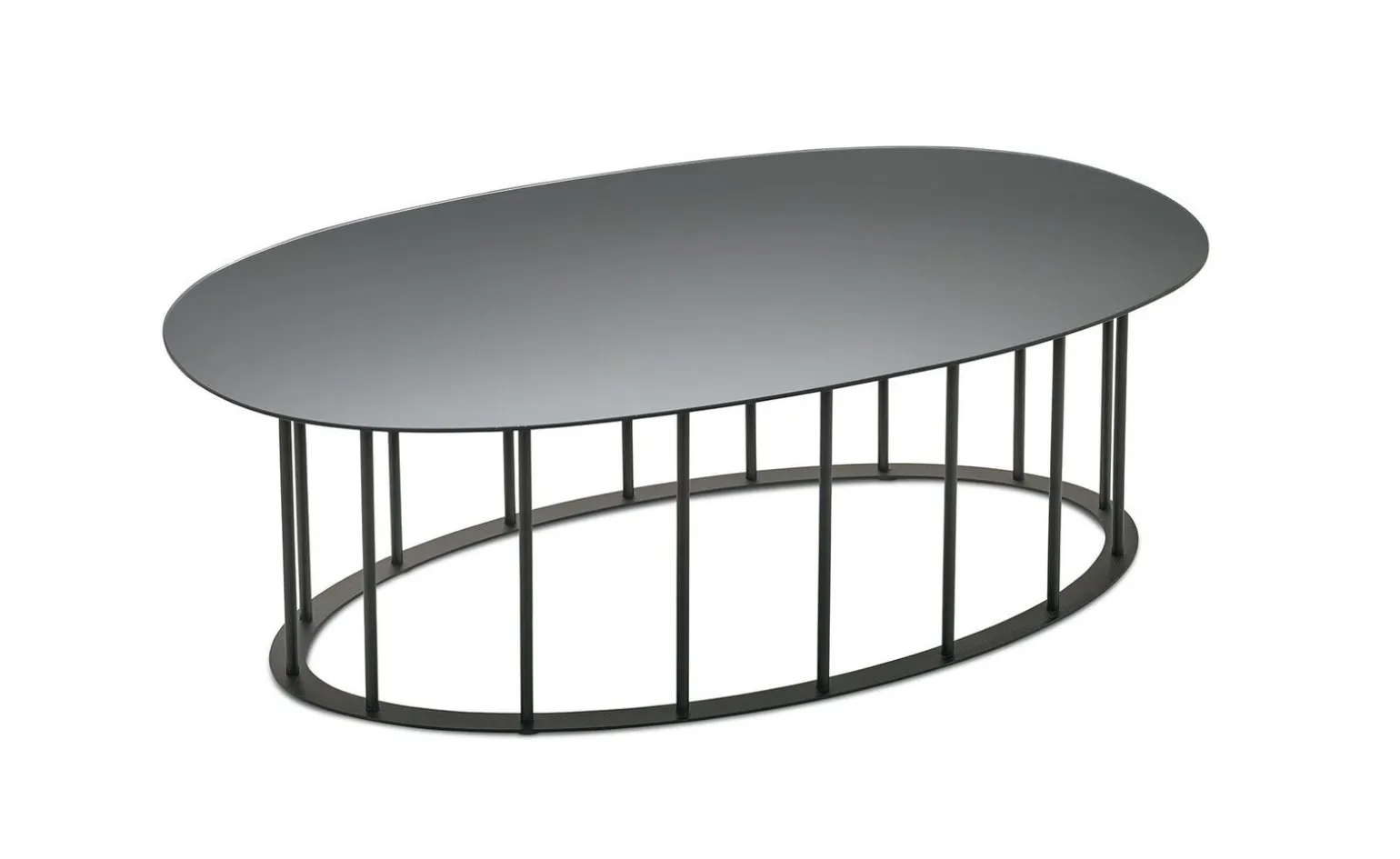 Chic tavolino ellittico metallo nero e piano grigio