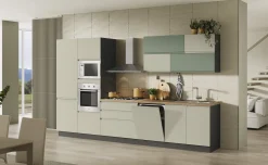 Clea cucina 360 cm colore grigio sasso e verde salvia